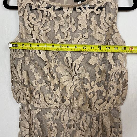 Tadashi Shoji Women's Lace Overlay Blouson Cocktail Dress Taupe Sand Size 4 - Picture 8 of 12